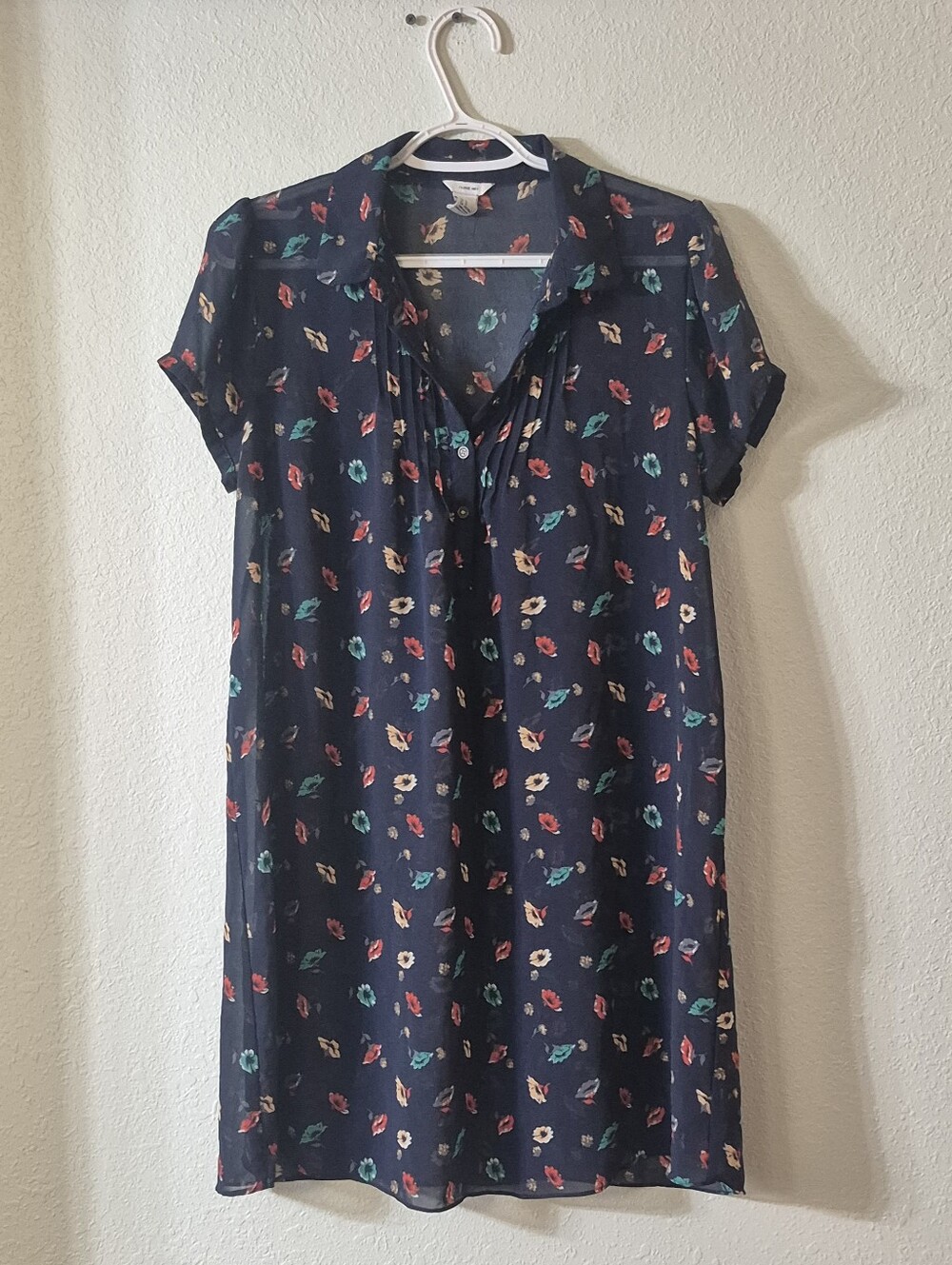 Navy Floral Short-Sleeve Tunic Dress
